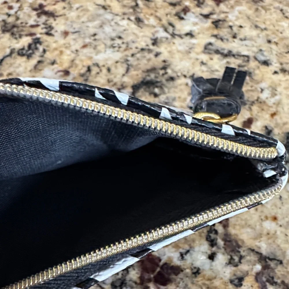 Button Black and White Houndstooth Pouch with Gold Detail